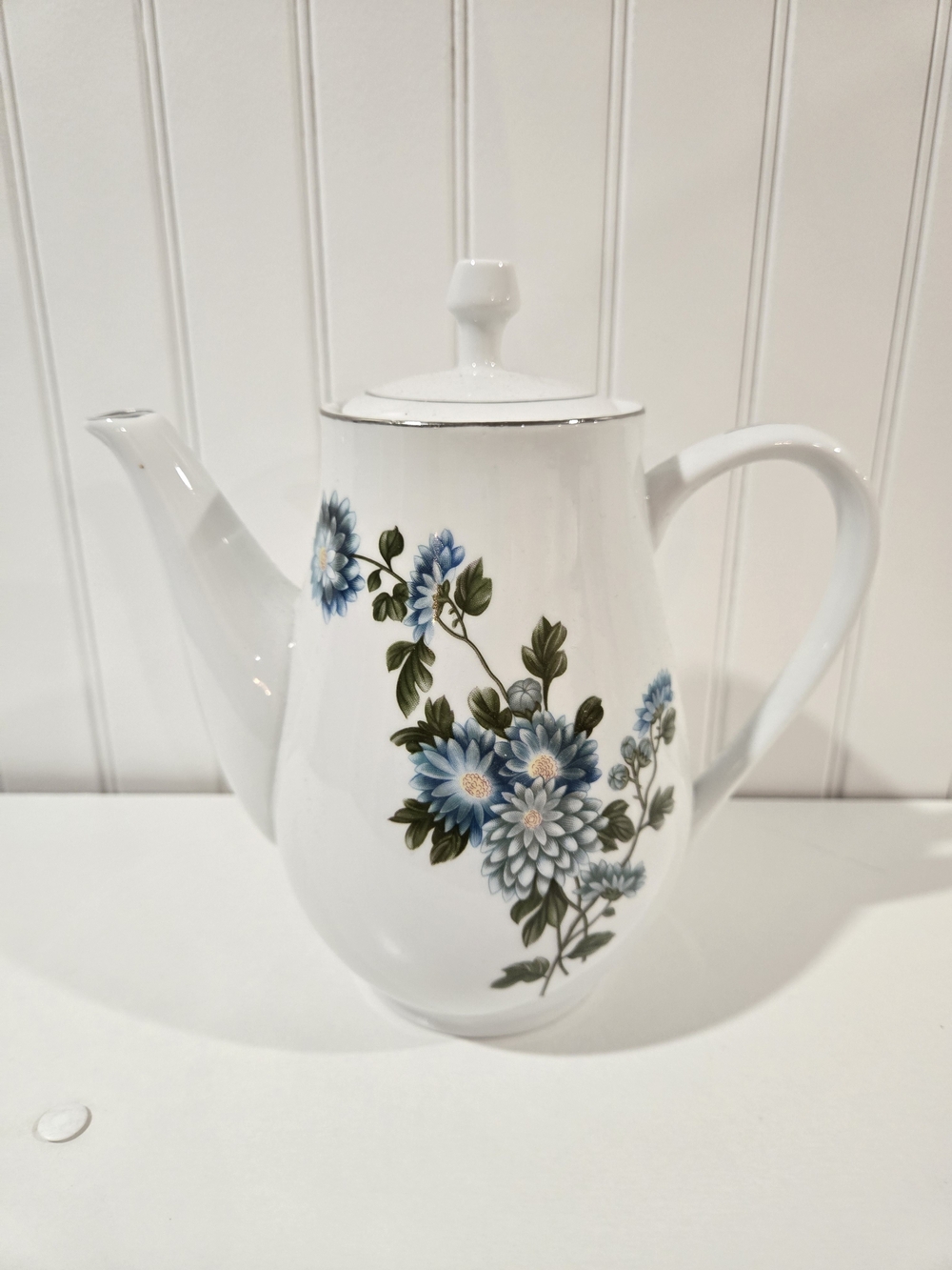Vintage S.S. Fine China 216 Teapot Blue Floral Cottagecore Prairie